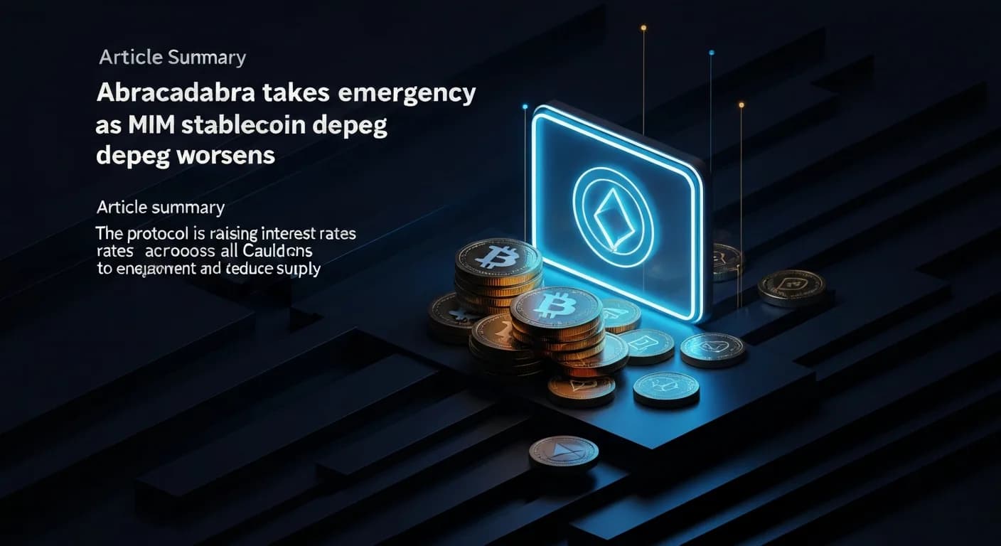 AI-generated editorial illustration for Abracadabra takes emergency action as MIM stablecoin depeg worsens