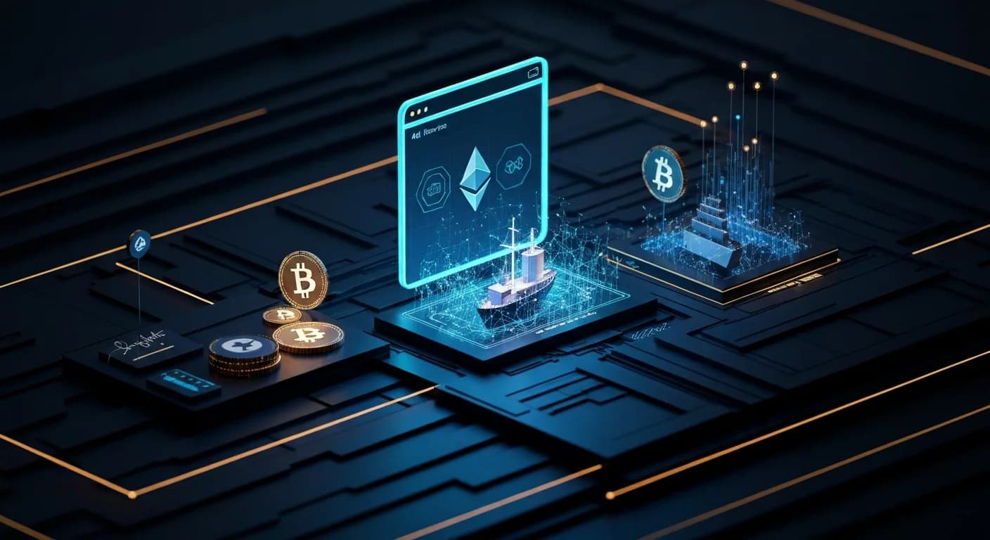 AI-generated editorial illustration for ADI Chain, Shipfinex partner to tokenize $500M vessel pipeline