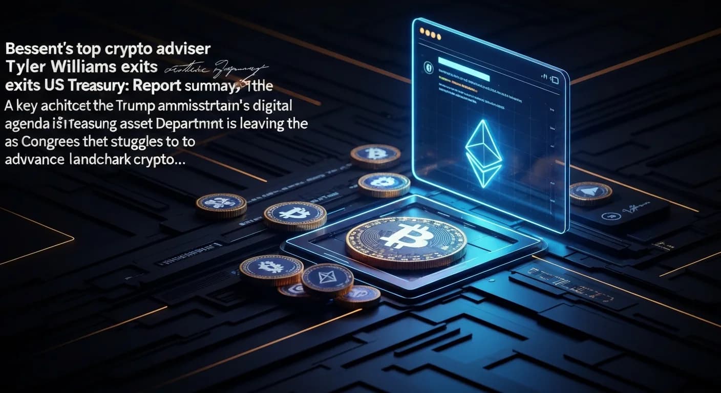 AI-generated editorial illustration for Bessent’s top crypto adviser Tyler Williams exits US Treasury: Report