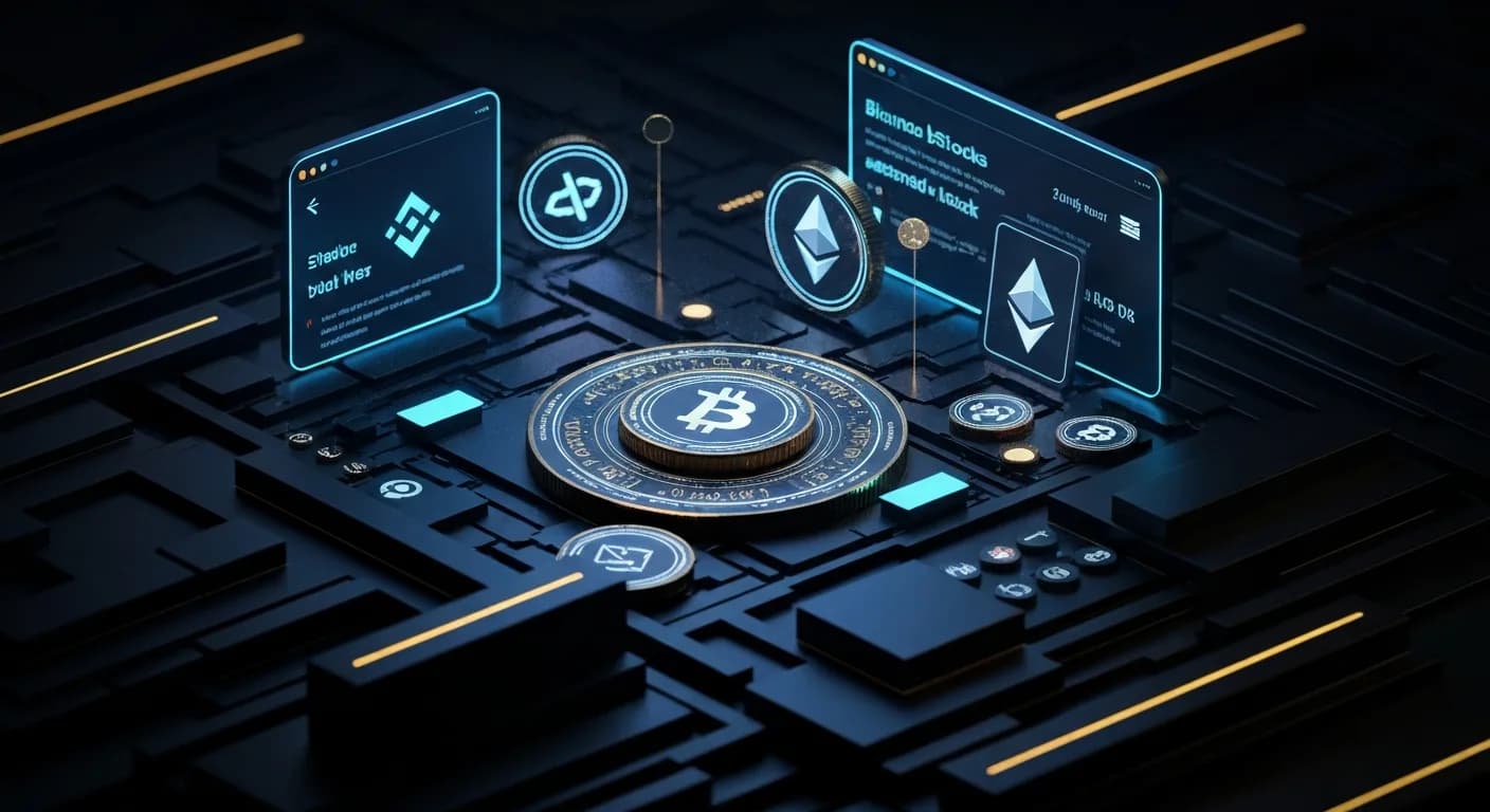 AI-generated editorial illustration for Binance bStocks Overtakes xStocks in Tokenized Stock Market