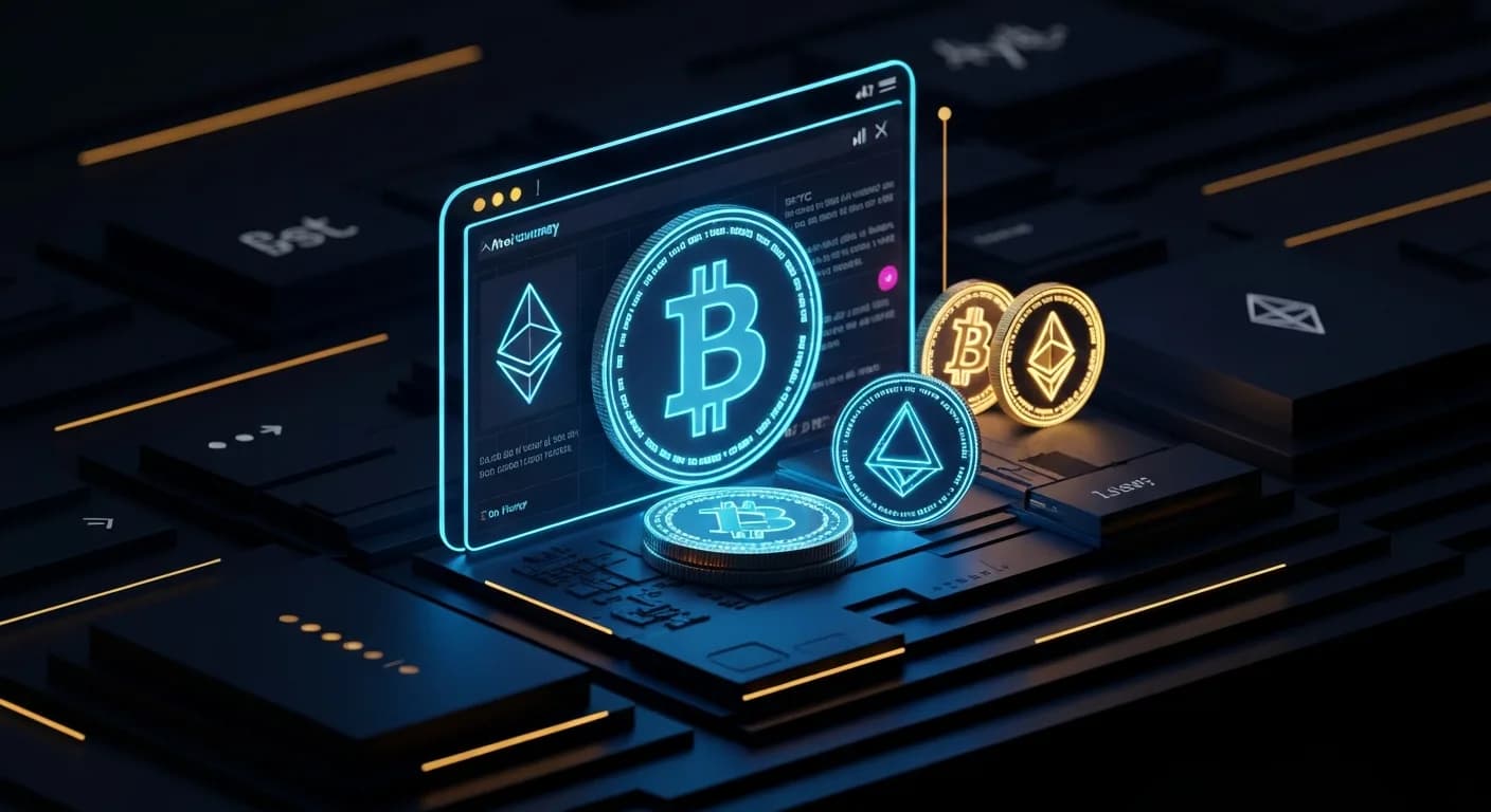 AI-generated editorial illustration for Bitcoin flat at $64,000 as stocks print records and Hormuz deal nears