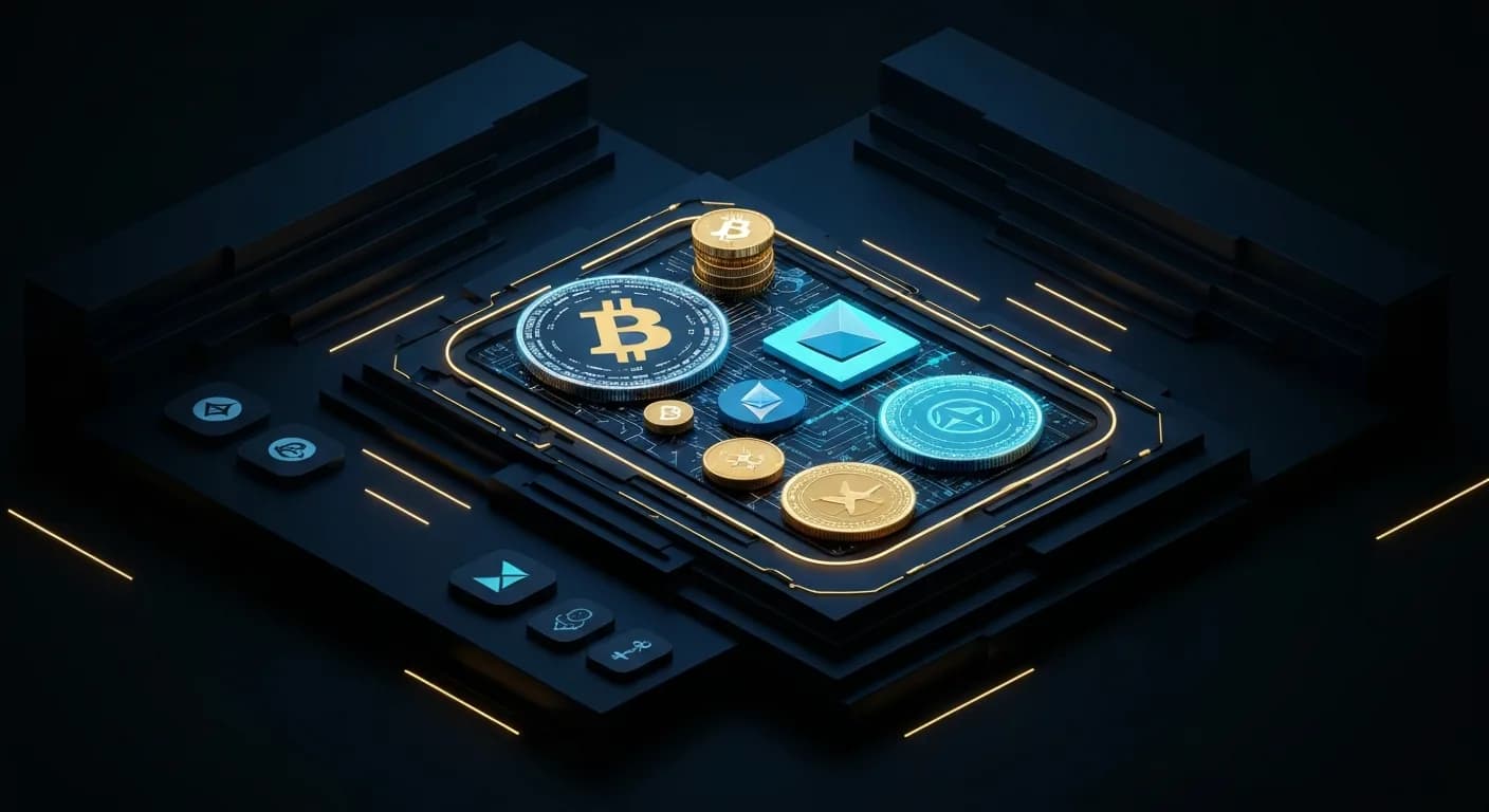 AI-generated editorial illustration for Cluster of headwinds weigh on bitcoin. XRP teeters near $1