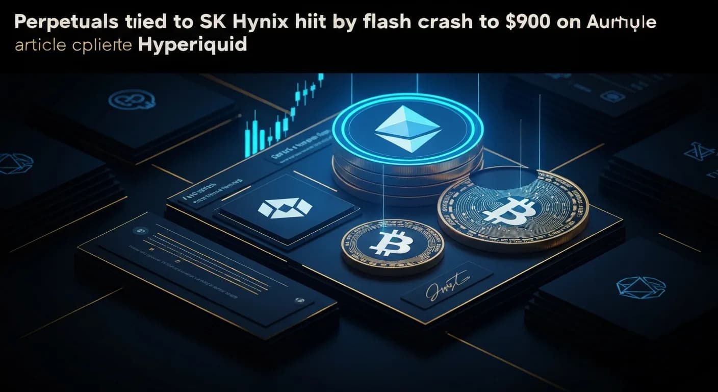AI-generated editorial illustration for Perpetuals tied to SK Hynix hit by flash crash to $900 on Hyperliquid