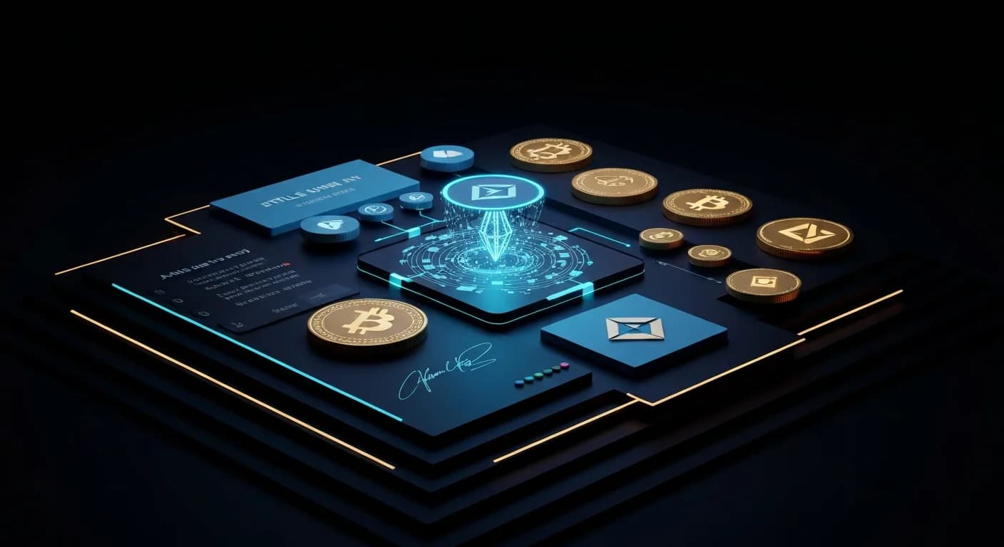 AI-generated editorial illustration for Bitcoin, ether fall, equities rally with broader crypto market on track for best month in a year
