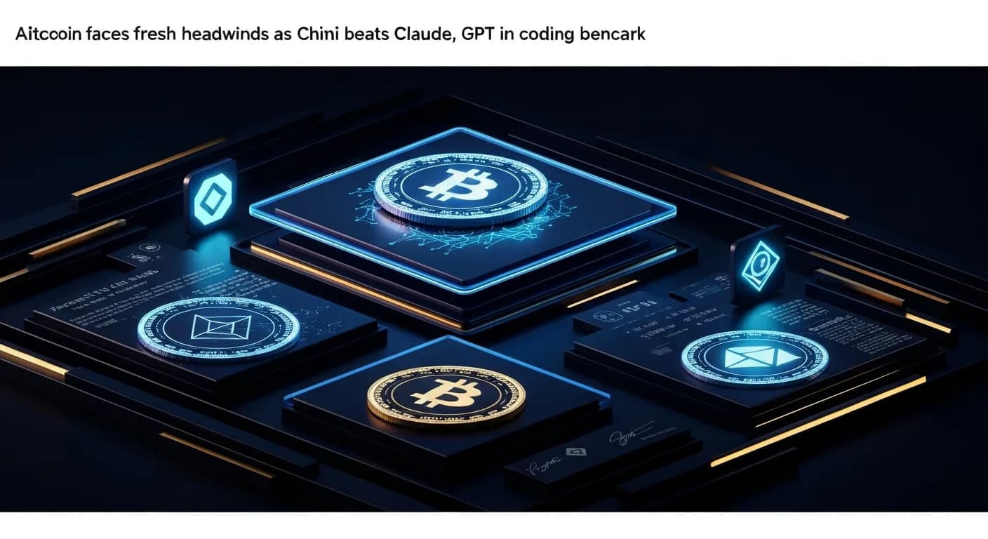 AI-generated editorial illustration for Bitcoin faces fresh headwinds as China’s Kimi beats Claude, GPT in coding benchmark