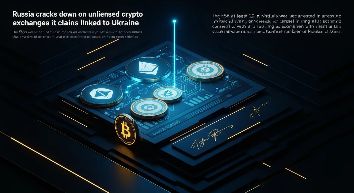 AI-generated editorial illustration for Russia cracks down on unlicensed crypto exchanges it claims are linked to Ukraine