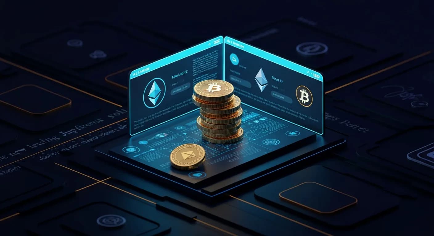 AI-generated editorial illustration for Solana lending giant Jupiter now lets the same dollar earn twice
