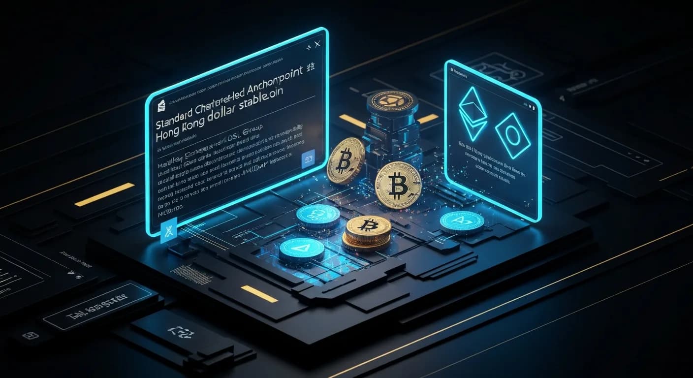 AI-generated editorial illustration for Standard Chartered-led Anchorpoint launches Hong Kong dollar stablecoin