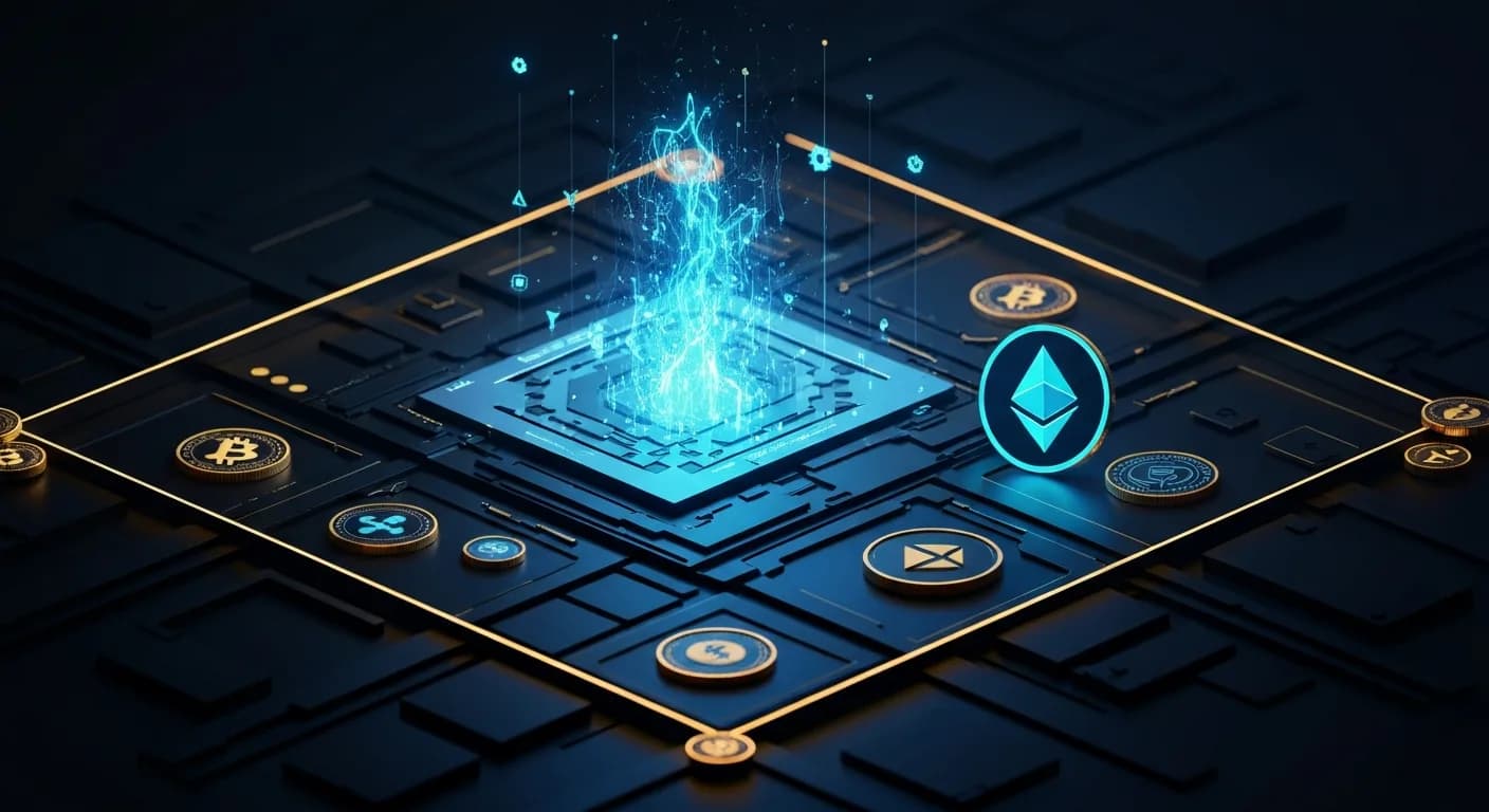 AI-generated editorial illustration for Tokenization stocks slip as SEC delay puts 'speed bump' in crypto’s Wall Street push