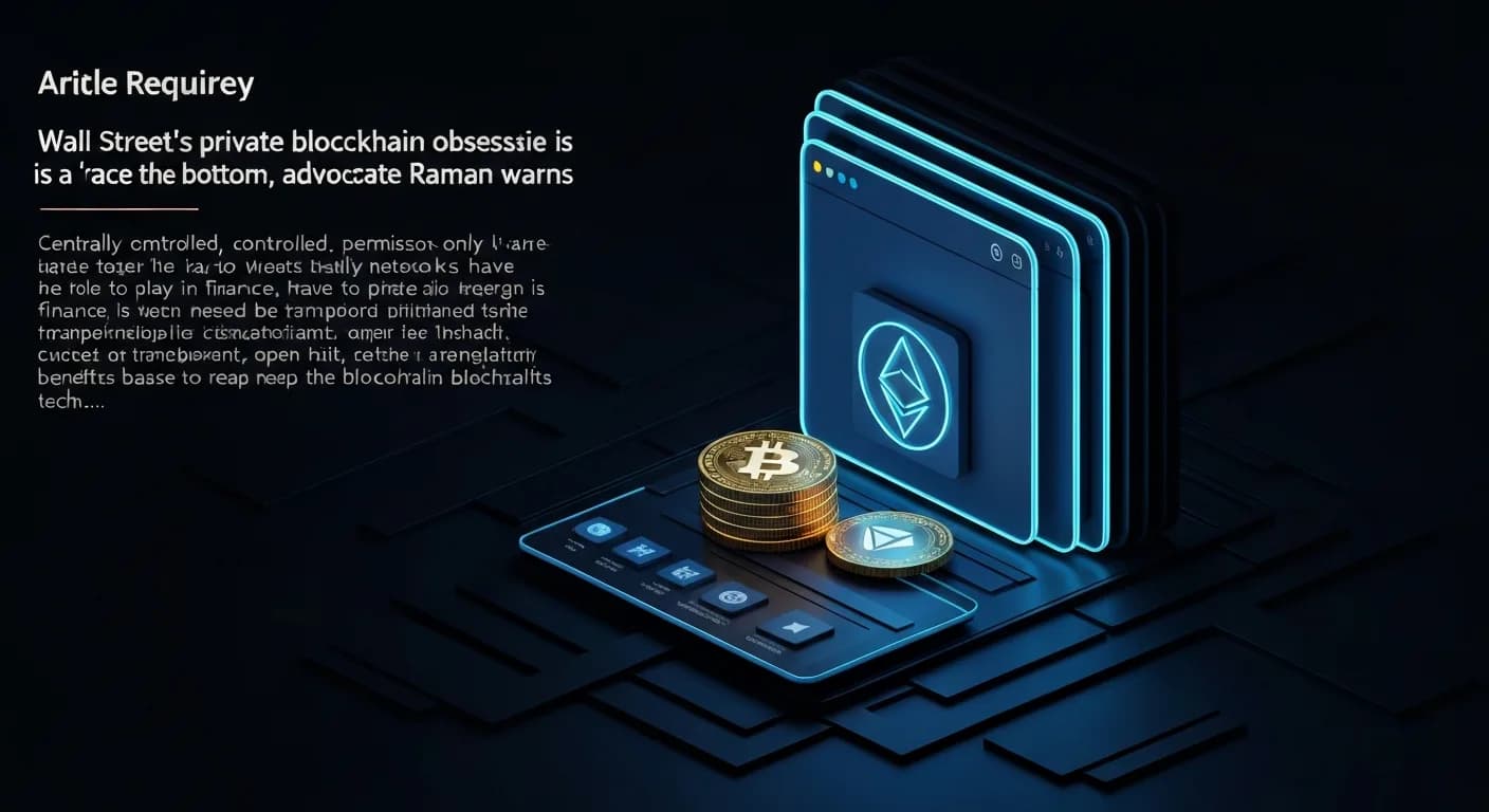 AI-generated editorial illustration for Wall Street's private blockchain obsession is a 'race to the bottom,' Ethereum advocate Raman warns