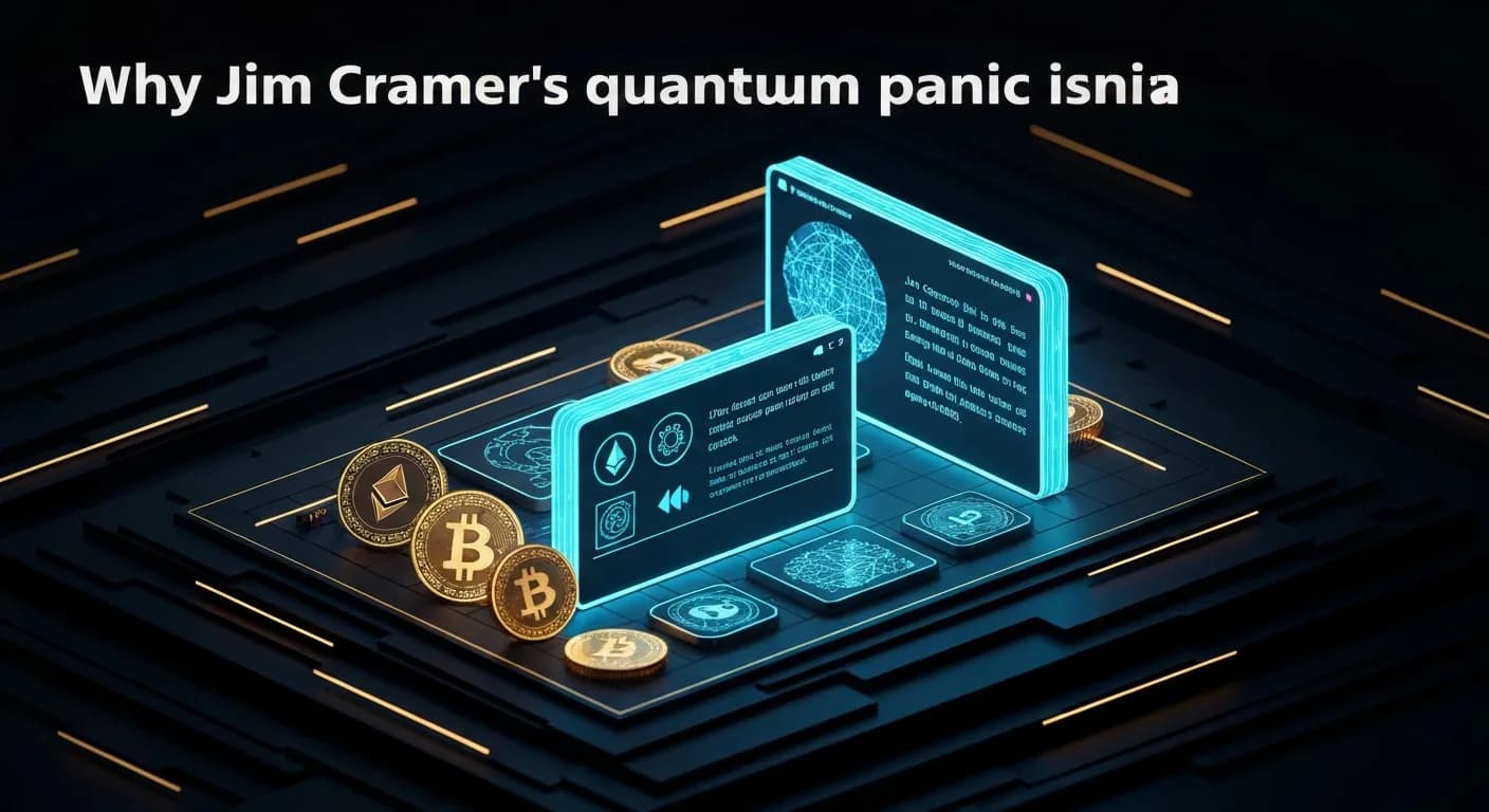 AI-generated editorial illustration for Why Jim Cramer’s quantum panic isn’t rattling bitcoin as price holds steady around $64,000
